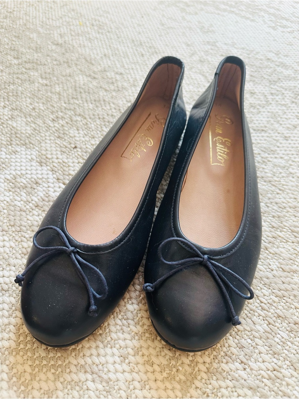 Navy blue Real Leather Bow Ballet Flats by Sam Edelman